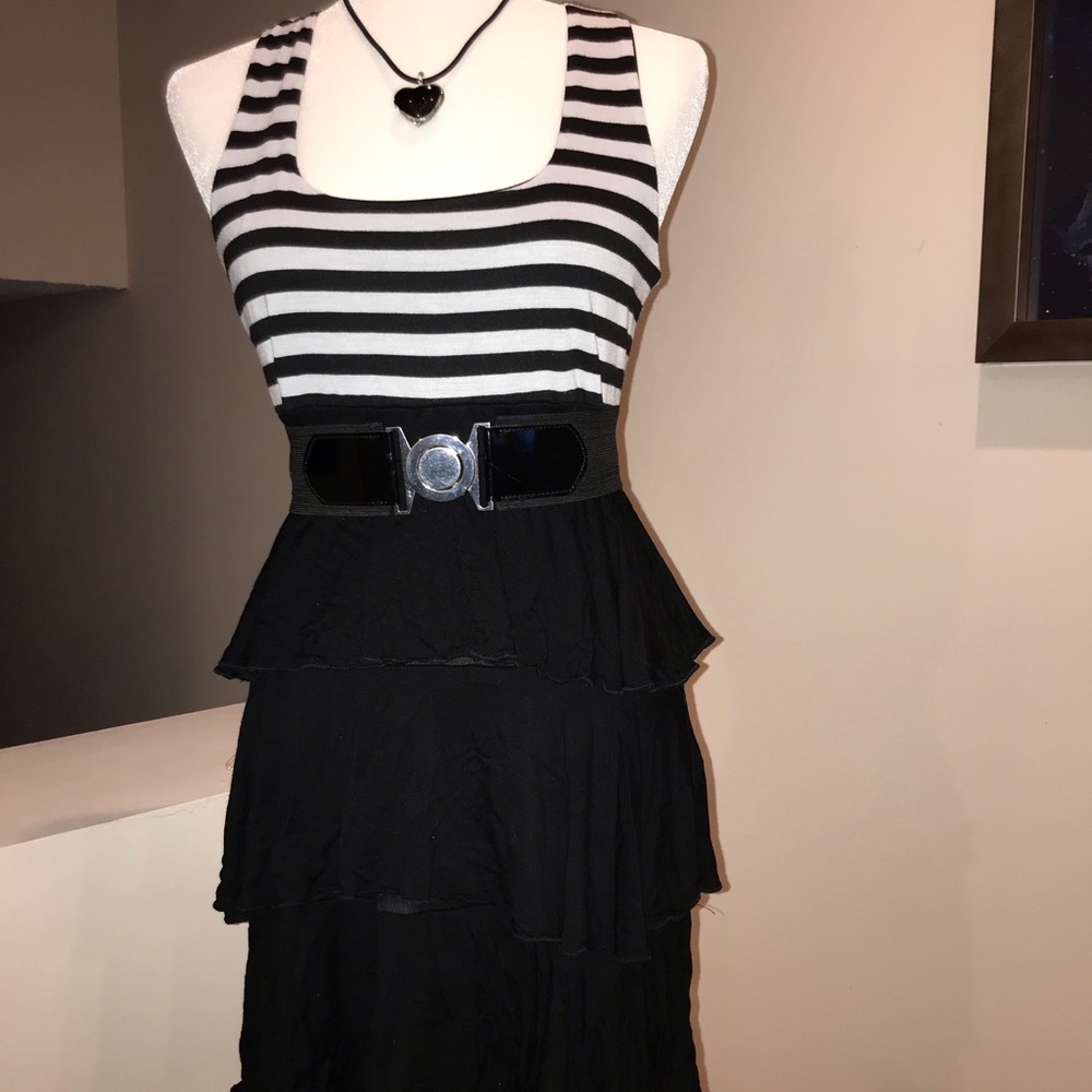 French Atmosphere Black and White Tiered Dress